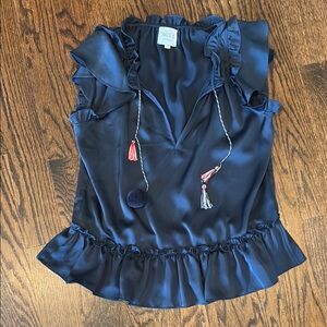 Navy Ruffle Top